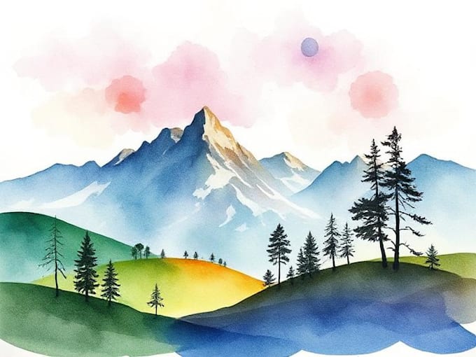 draw a watercolor landscape illustration