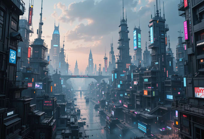 design a cyberpunk futuristic city art
