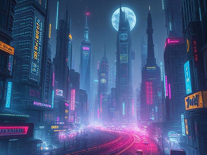 design an illustration of futuristic cyberpunk city