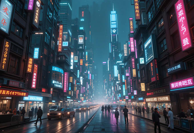 Design a cyberpunk futuristic city art by Carhamery | Fiverr