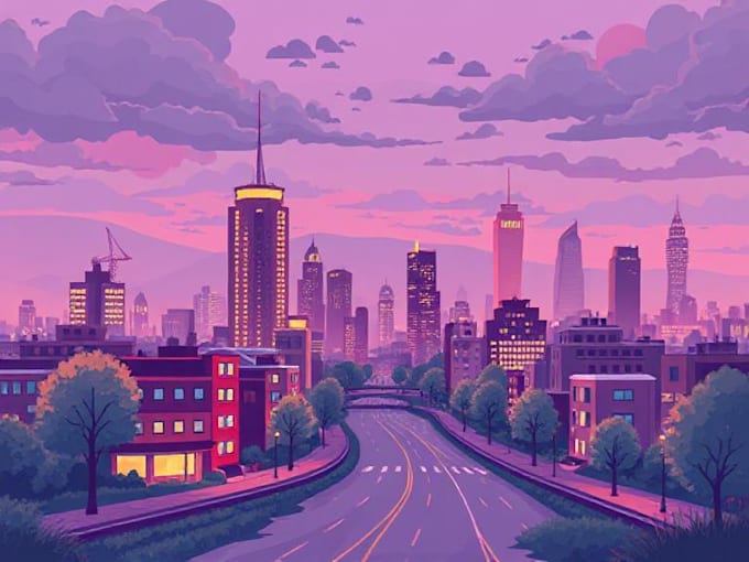 create a landscape and urban vector art illustration
