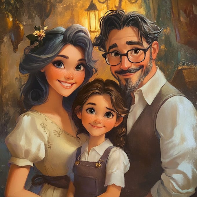 design a professional disney family portrait art