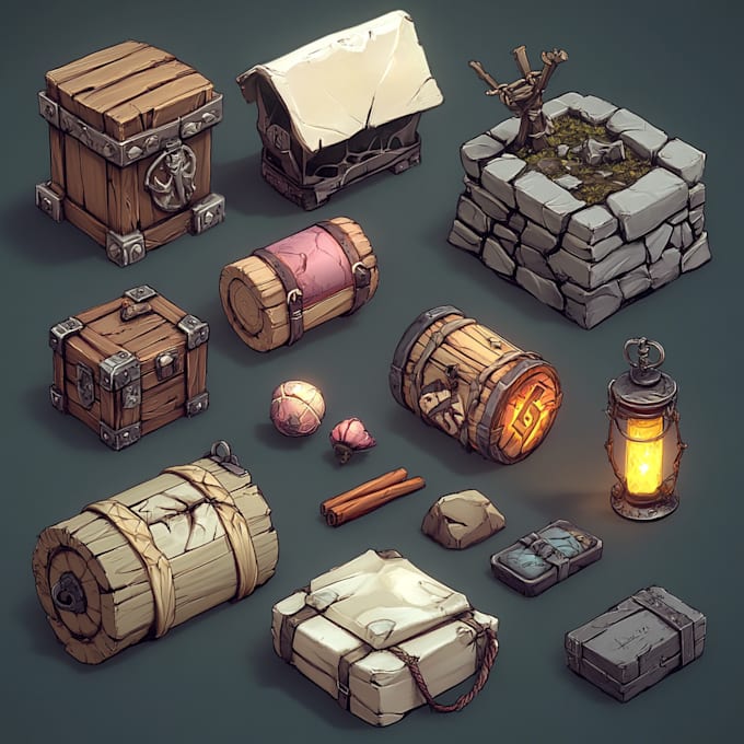 draw delightful 2d game icons props assets and objects