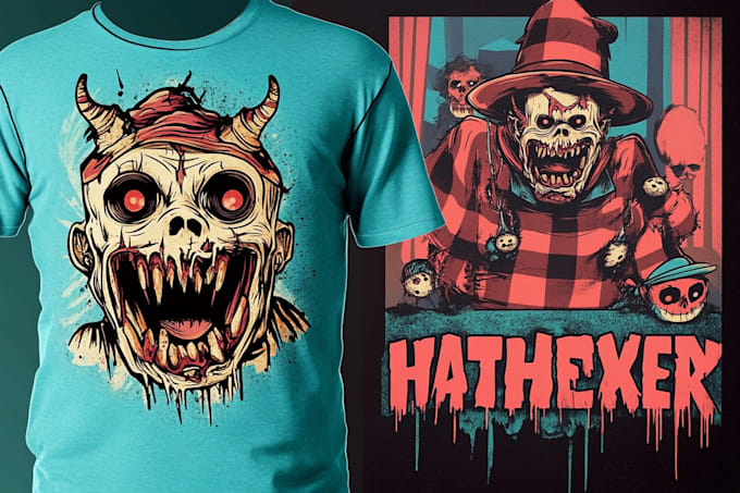 draw horror cartoon tshirt design in retro vintage style