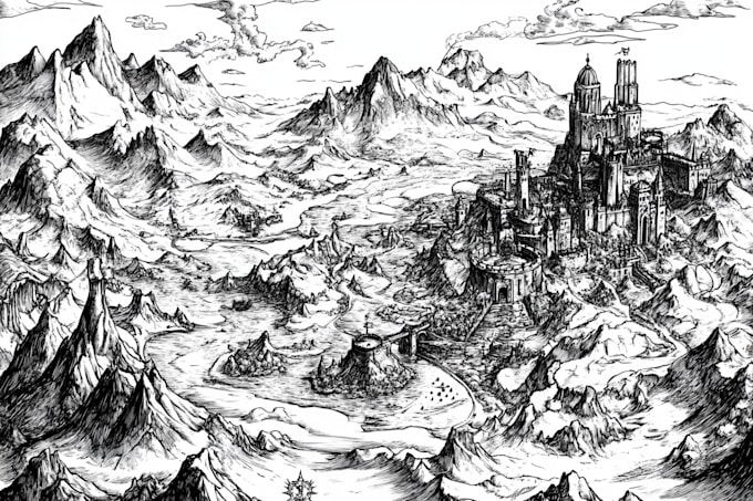 design fantasy map illustration isometric map,