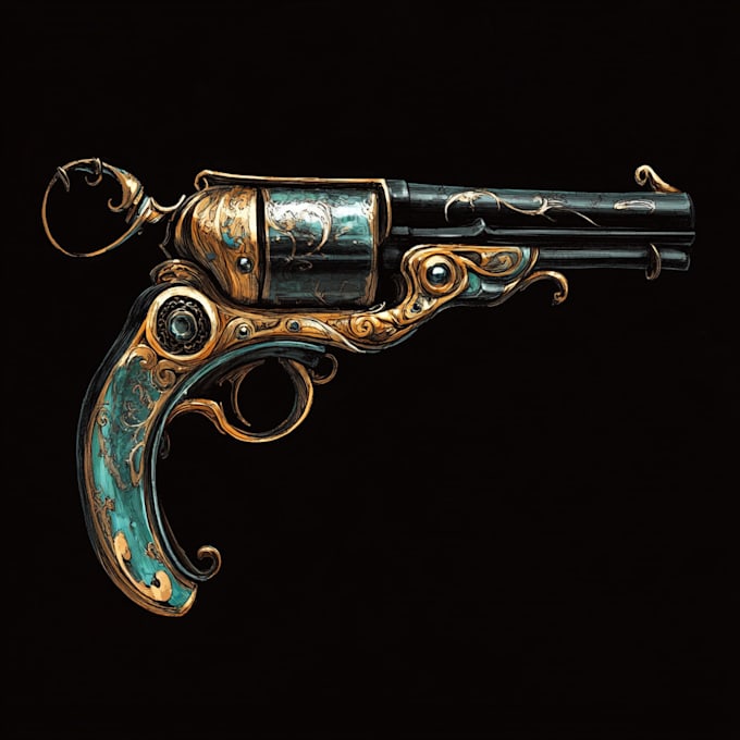 draw a 3d weapon illustration for gaming