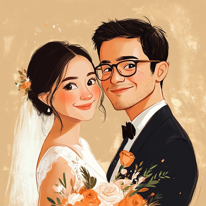 draw a  couple and wedding portrait illustration