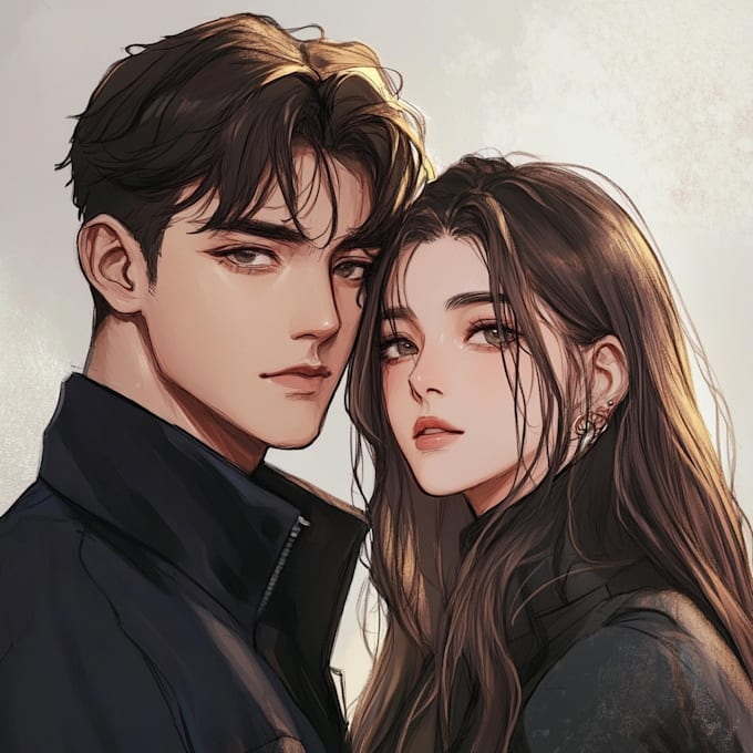 draw a couple illustration in anime style