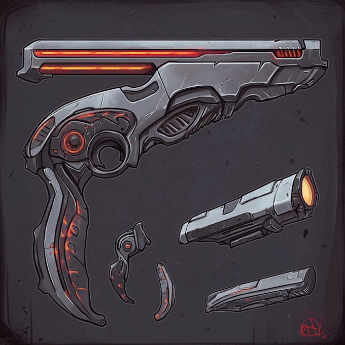 make a 3d weapon illustration for gaming