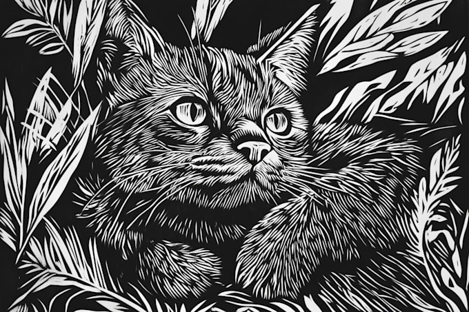 create linocut or fantasy animal portraits