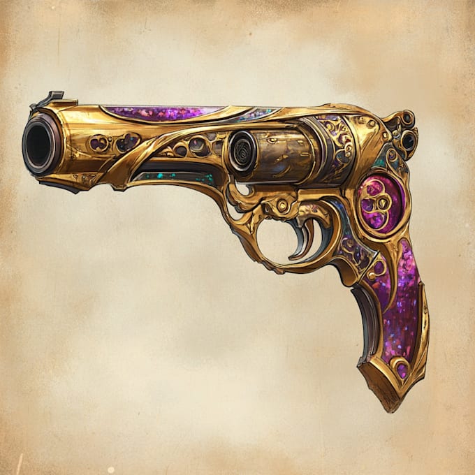 draw a 3d weapon illustration for gaming