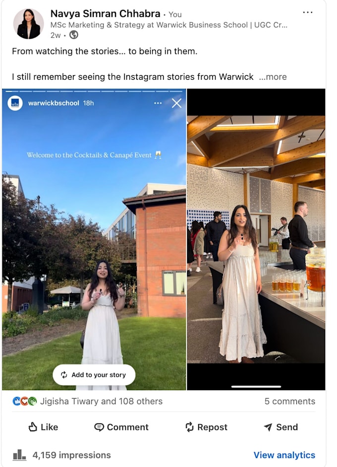 share your linkedin and instagram content with my UK based student audience