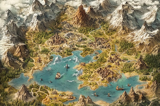 do fantasy map illustration for dnd, novels