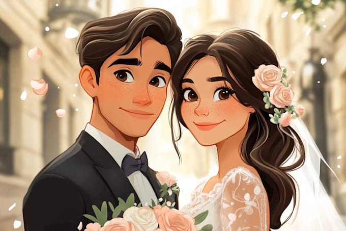 draw cartoon disney couple portrait