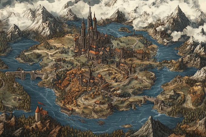create a fantasy atlas map, vector world map