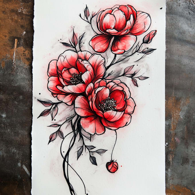 draw a custom watercolor flower tattoo design
