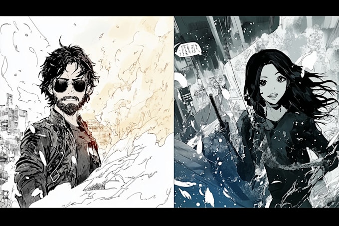 Draw black and white comic superhero character line art by Anjaritzer ...