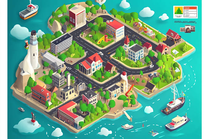design fantasy map illustration isometric map, event or city map, 2d vector art