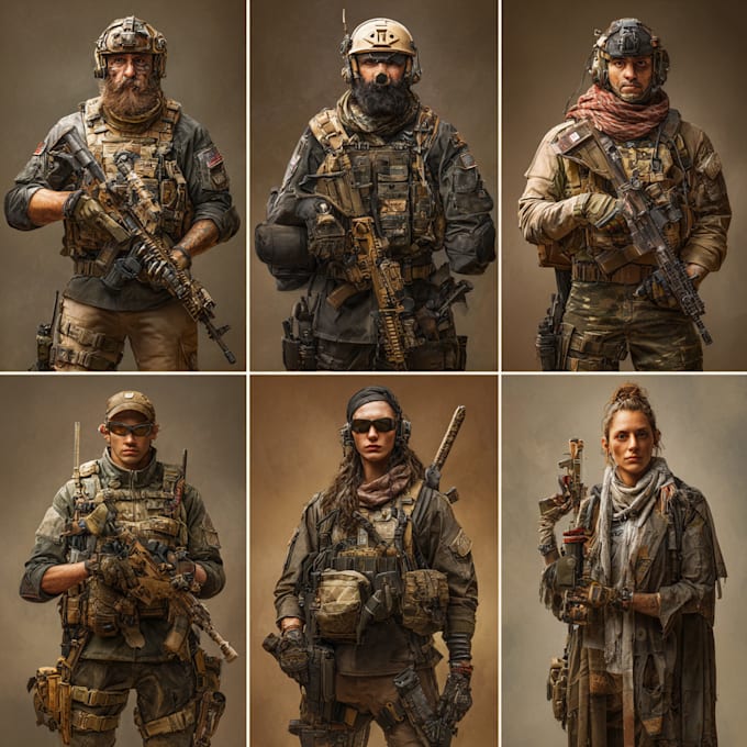 draw military themed, 2d character illustrations for you