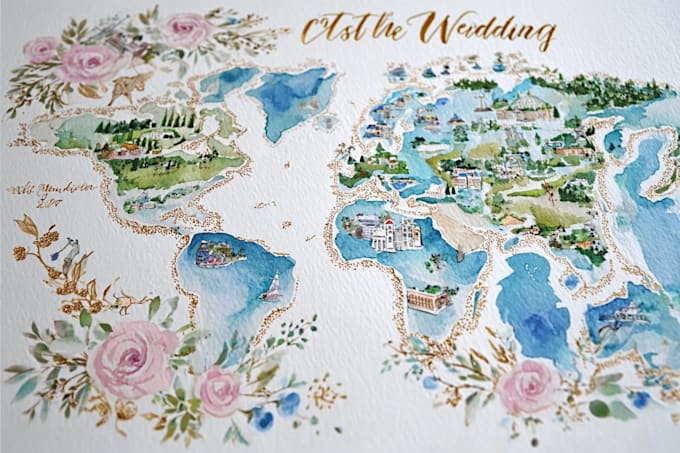 create a custom wedding map watercolor style