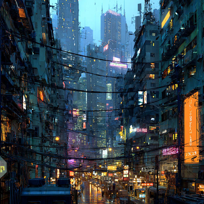 Draw cyberpunk futuristic city art by Vaushis12 | Fiverr