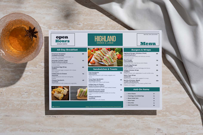 design a modern and professional restaurant menu