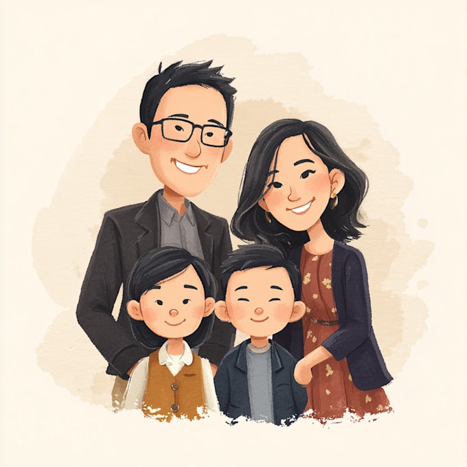draw family portrait doodle for a gift painting