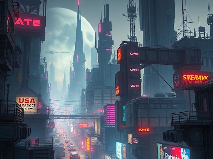 Make science fiction city, cyberpunk concept art illustration by ...