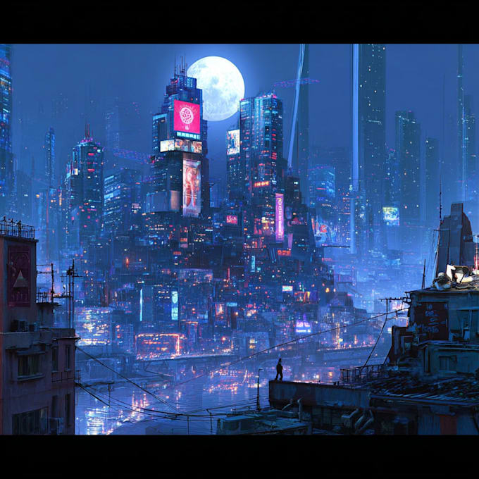 Draw illustration of futuristic cyberpunk city by Sexereo7 | Fiverr