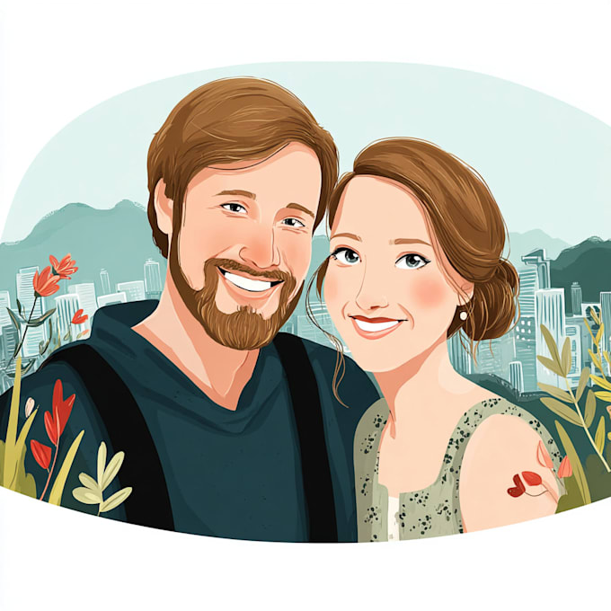 illustrate a vintage couple portrait