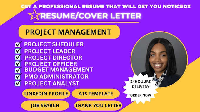 write a scrum master resume, pmo analyst,  and project director CV