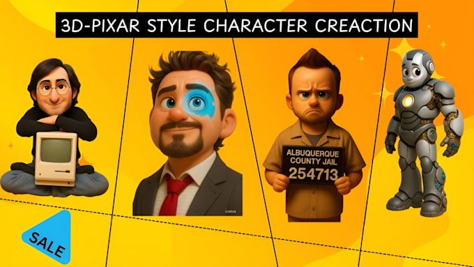 create a 3d pixar style character illustrations