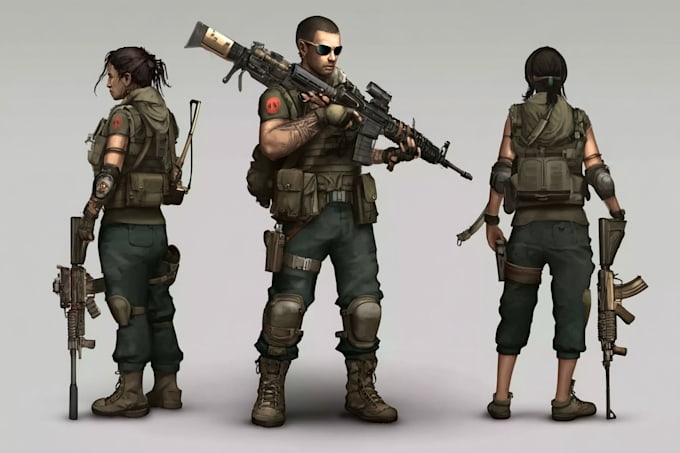 draw 2d game art military character design
