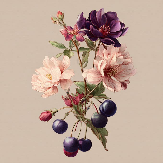 draw an animal and botanical illustration