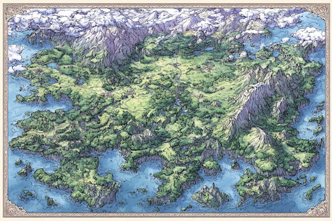 make fantasy map illustration for dnd, novels