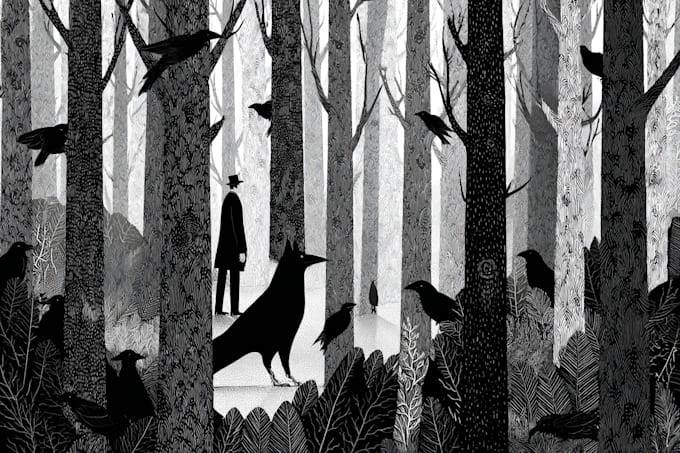 draw detailed black and white illustration