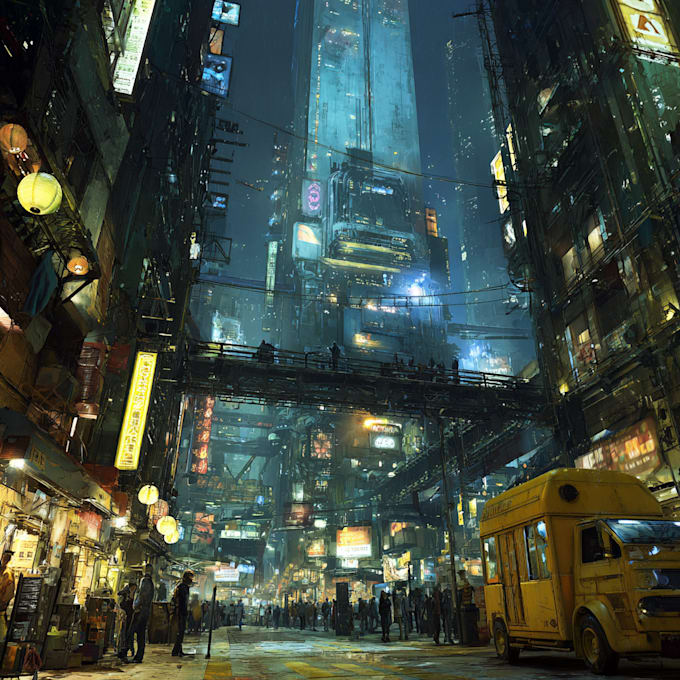 Draw concept art cyberpunk sci fi, futuristic city my style by Kheawwer ...