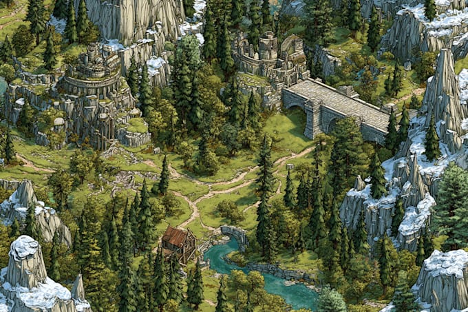 make fantasy map illustration for dnd, novels