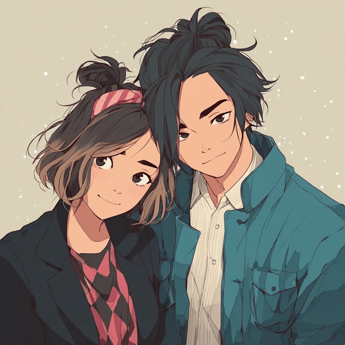 draw you anime couple art portrait
