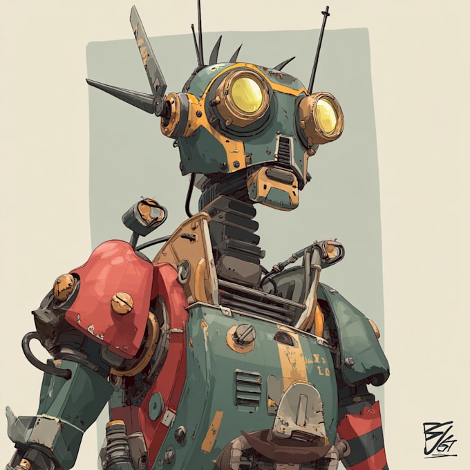 make cyberpunk sci fi robot, mecha character concept art