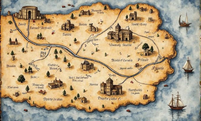 illustrate your personal treasure map, fantasy map for rpg, dnd and fiction