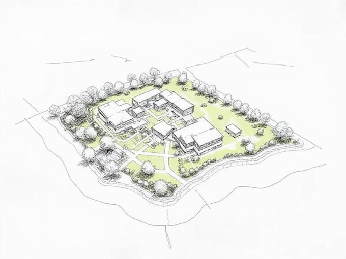 draw landscape sketch, architectural site plan, map
