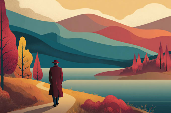 make poster, vector art deco, landscape illustration