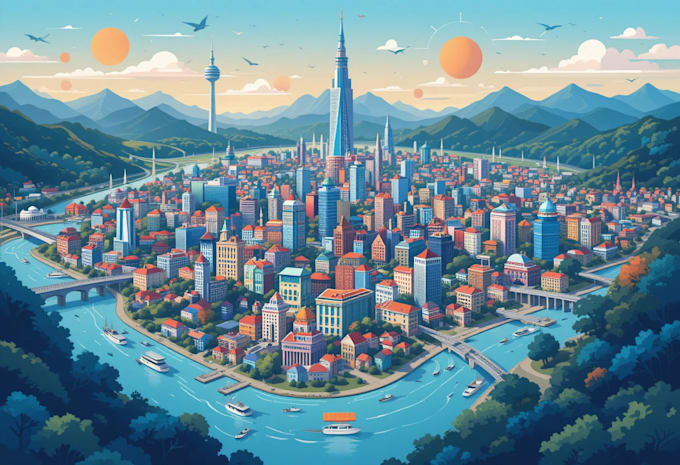 design a travel and event map, city illustration