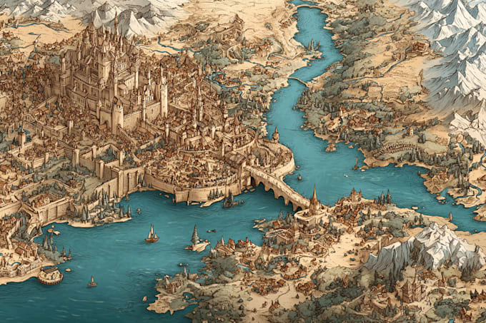 draw a fantasy map with digital watercolours