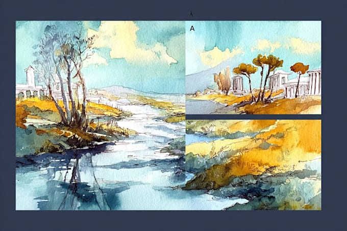 draw a watercolor landscape illustration