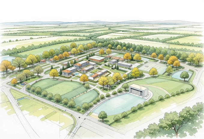 draw landscape sketch, colored site plan,  map illustration