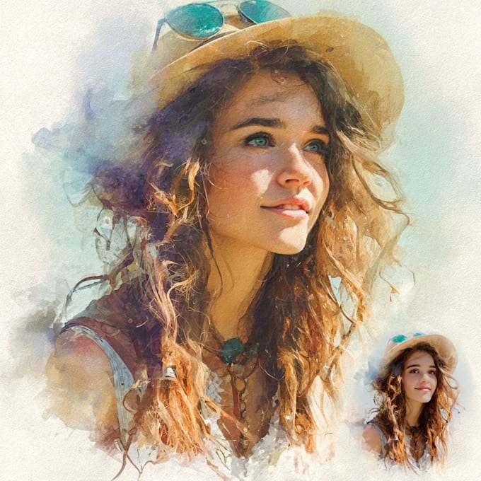 make a watercolor portrait in white background