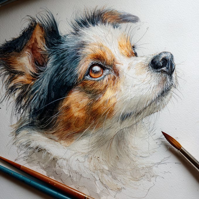 draw realistic watercolor pet portrait painting