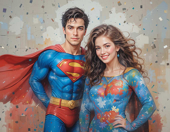make watercolor super hero couple portrait